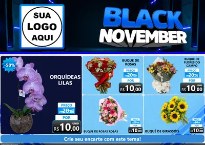 Modelo de Encarte para Encarte A4 Horizontal com o tema Black November para Floricultura e jardim