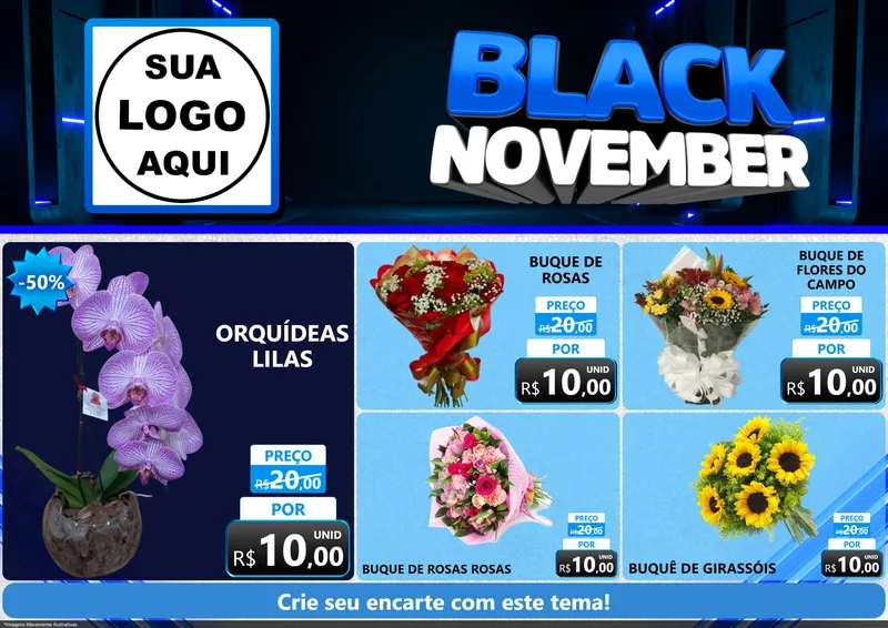Modelo de Encarte para Encarte A4 Horizontal com o tema Black November para Floricultura e jardim