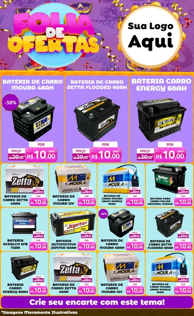 Modelo de Encarte para Encarte Grande com o tema Folia de Ofertas para Baterias Elétricas