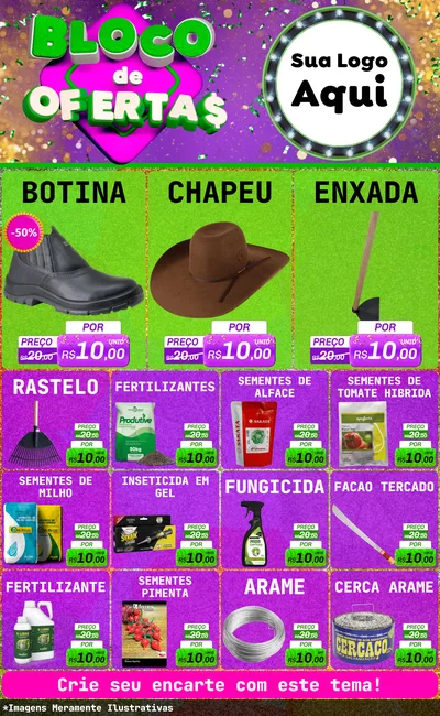 Modelo de Encarte para Encarte Grande com o tema Bloco de Ofertas para Agropecuária