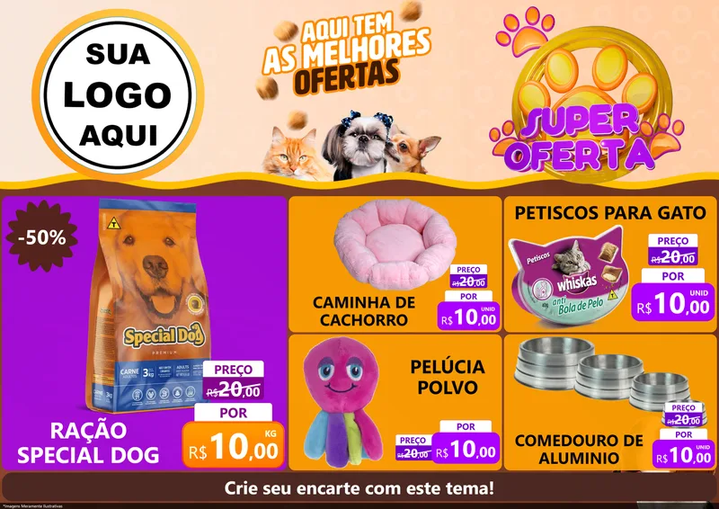 Modelo de Encarte para Encarte A4 Horizontal com o tema Super Oferta - Pet Shop para Pet Shop