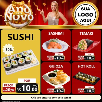 Modelo de Rede Social para Feed Facebook com o tema Super Ano Novo para Comida japonesa