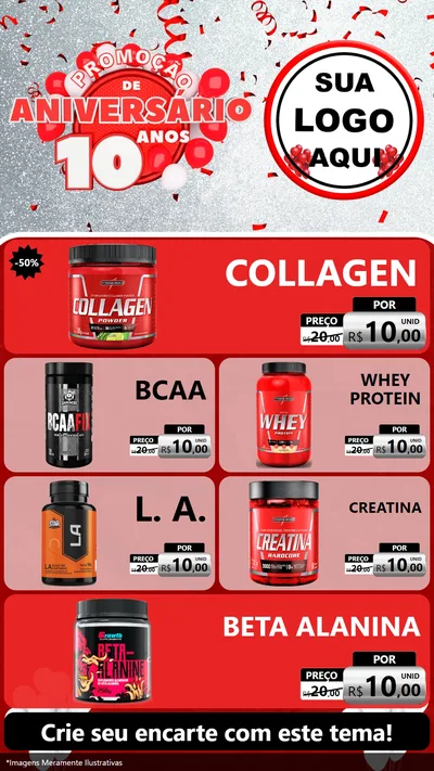 Modelo de TV para TV Vertical com o tema Promoção de Aniversário - 10 Anos para Suplementos alimentares