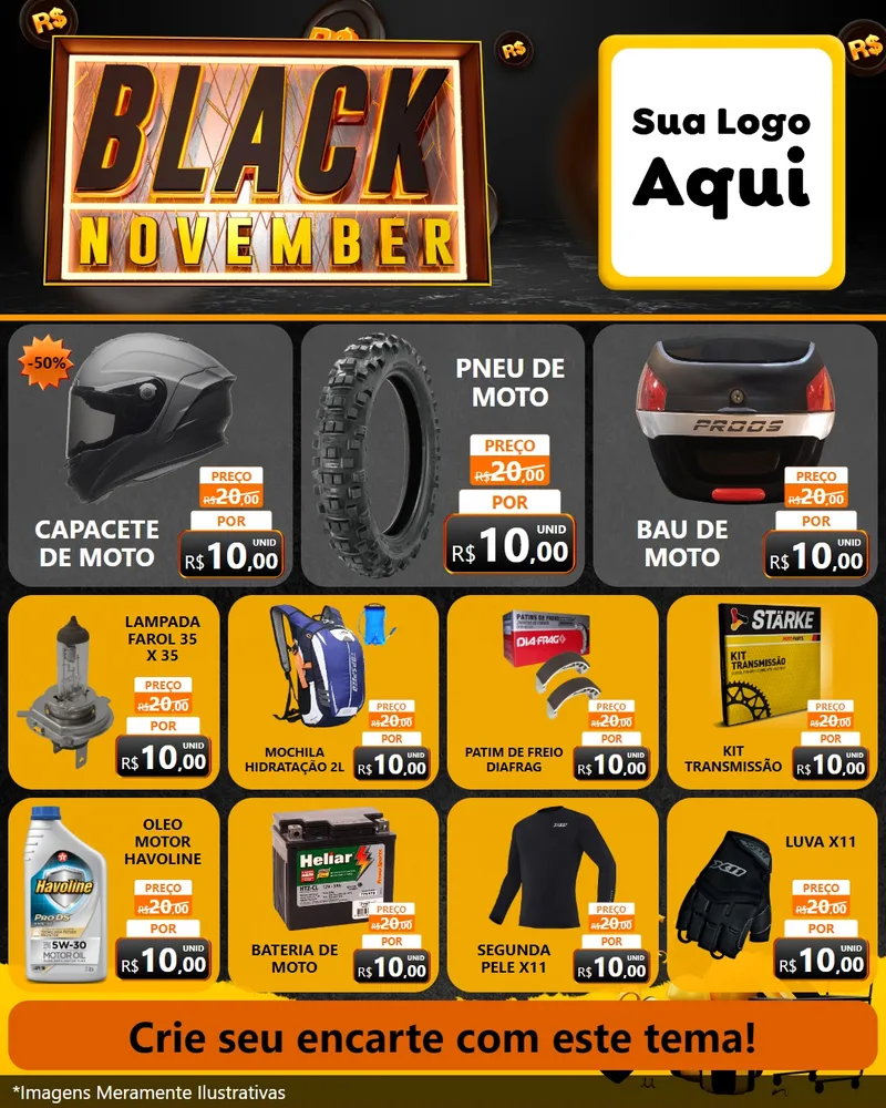 Modelo de Rede Social para Feed Instagram com o tema Black November para Moto peças