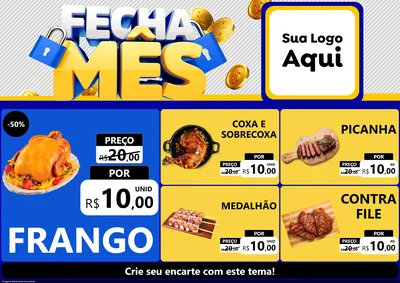 Modelo de Encarte para Encarte A4 Horizontal com o tema Fecha Mês para Assados