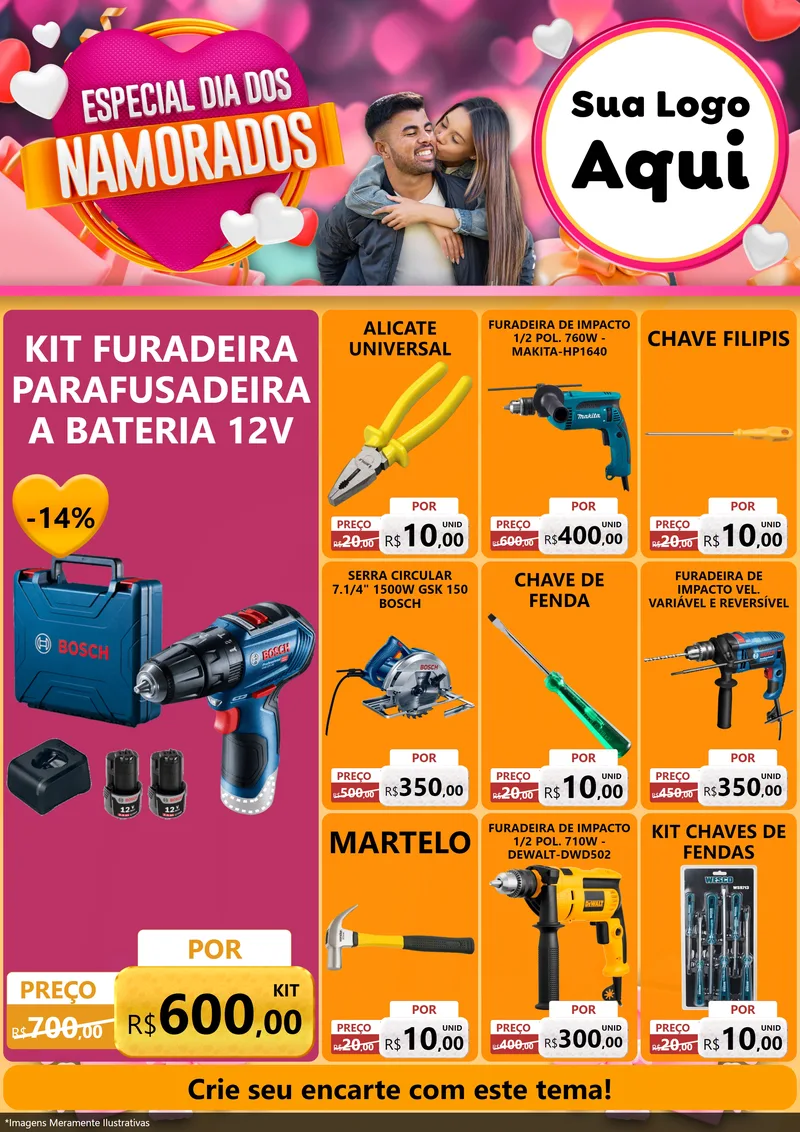 Modelo de Encarte para Encarte A4 Vertical com o tema Especial Dia dos Namorados para Maquinas e Ferramentas