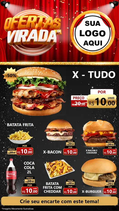 Modelo de Rede Social para Stories com o tema Ofertas da Virada para Hamburgueria