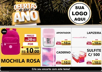 Modelo de Encarte para Encarte A4 Horizontal com o tema Ofertas de Fim de Ano para Papelaria
