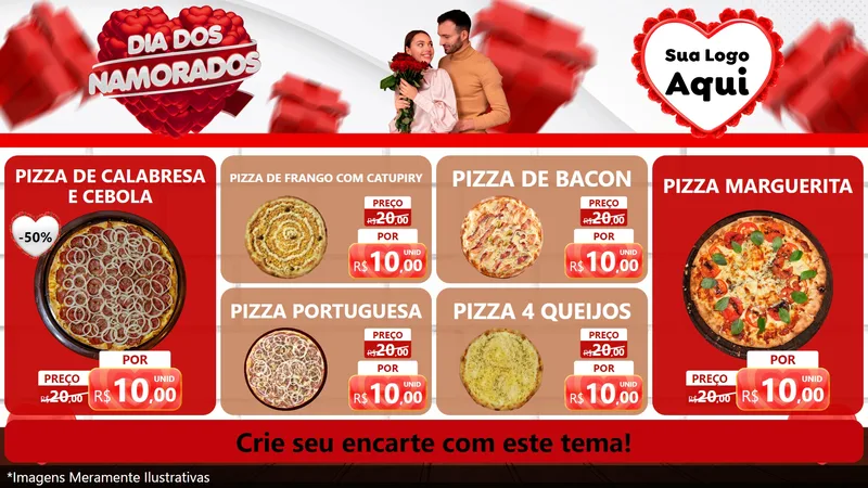 Modelo de TV para TV Horizontal com o tema Dia dos Namorados para Pizzaria