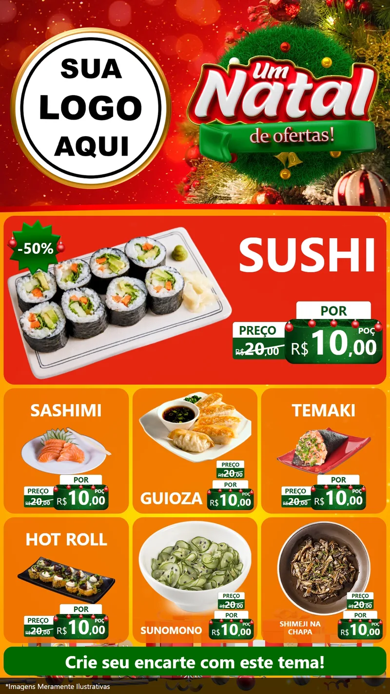 Modelo de Rede Social para Stories com o tema Um Natal de Ofertas para Comida japonesa