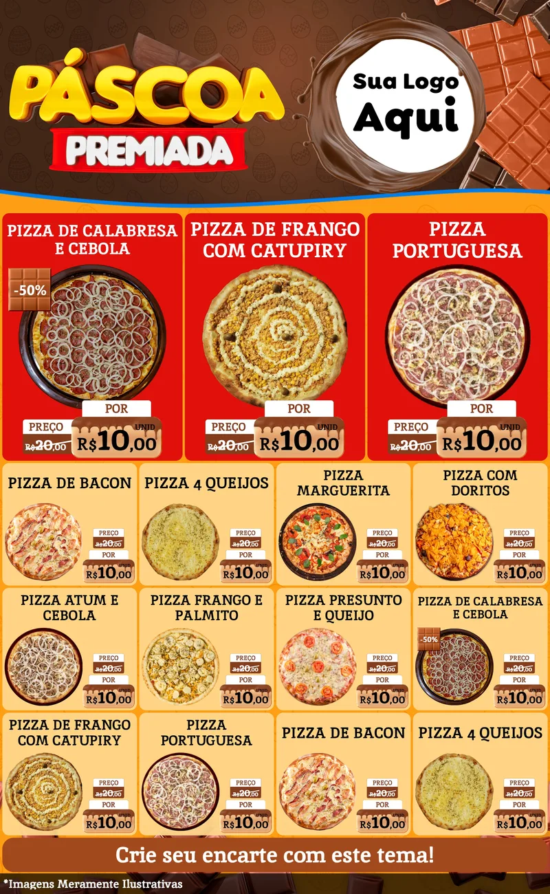 Modelo de Encarte para Encarte Grande com o tema Páscoa Premiada para Pizzaria