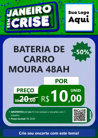 Modelo de Cartaz para Cartaz A4 Vertical com o tema Janeiro Sem Crise para Baterias Elétricas