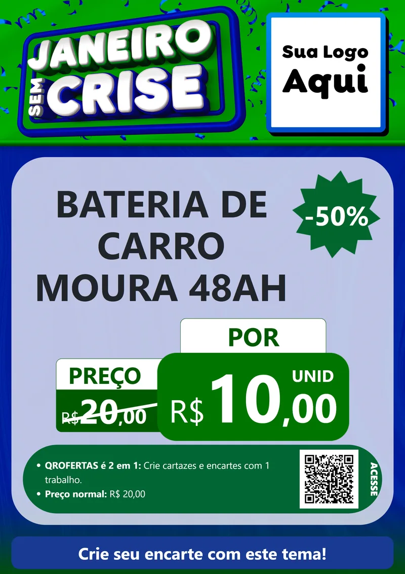 Modelo de Cartaz para Cartaz A4 Vertical com o tema Janeiro Sem Crise para Baterias Elétricas