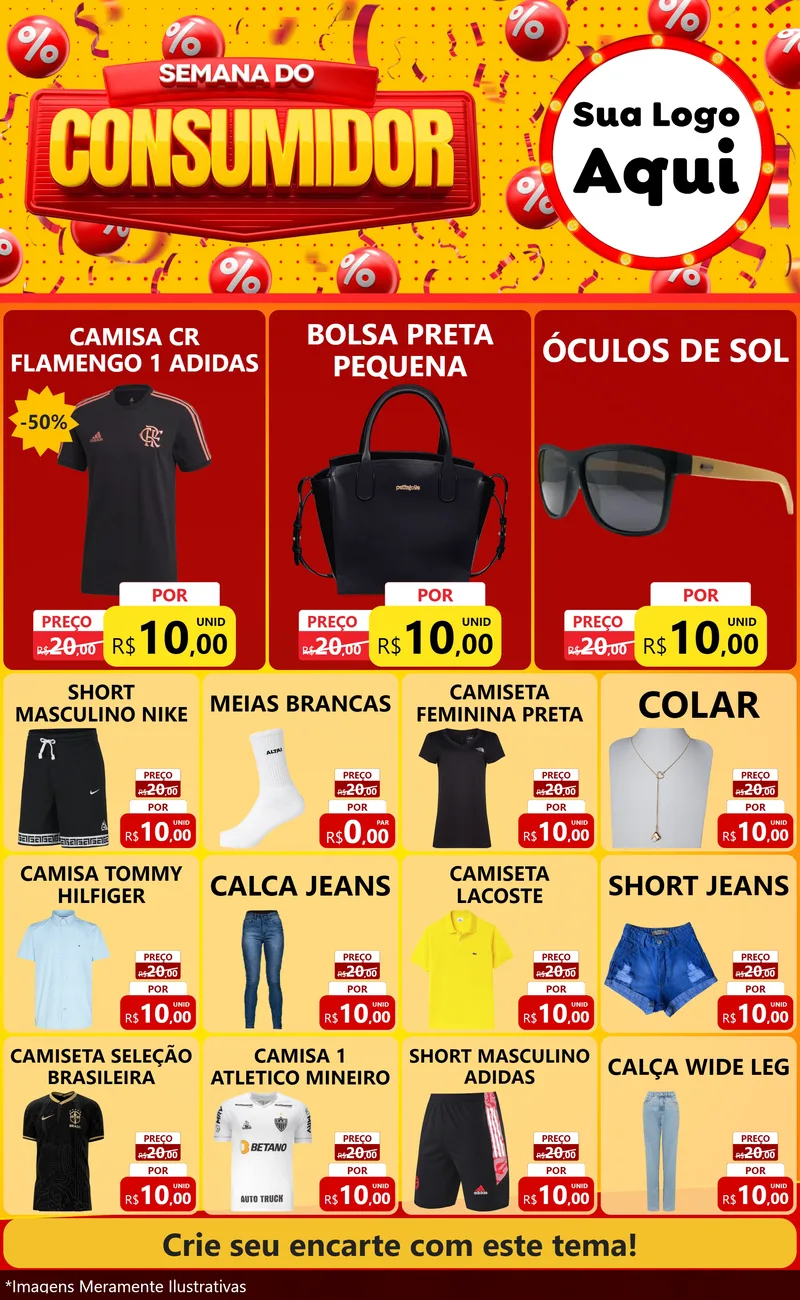Modelo de Encarte para Encarte Grande com o tema Semana do Consumidor para Roupas e acessórios