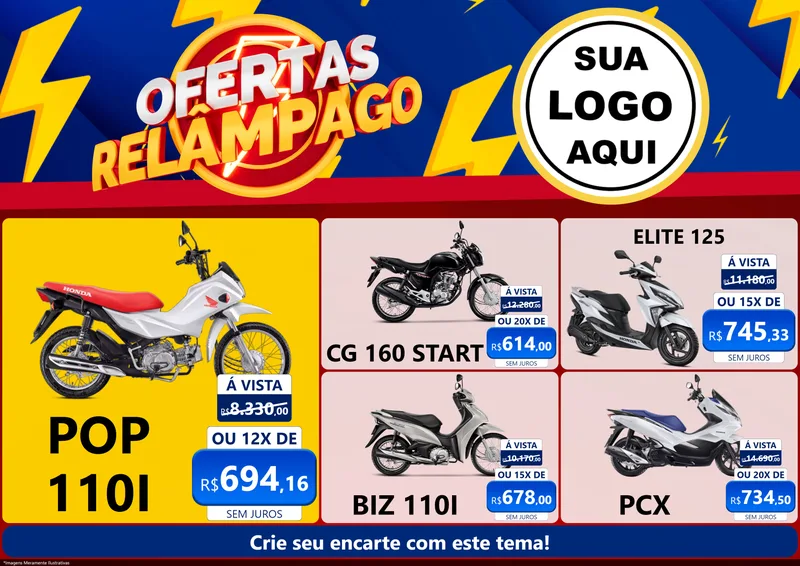 Modelo de Encarte para Encarte A4 Horizontal com o tema Ofertas Relâmpago para Concessionaria de Motos