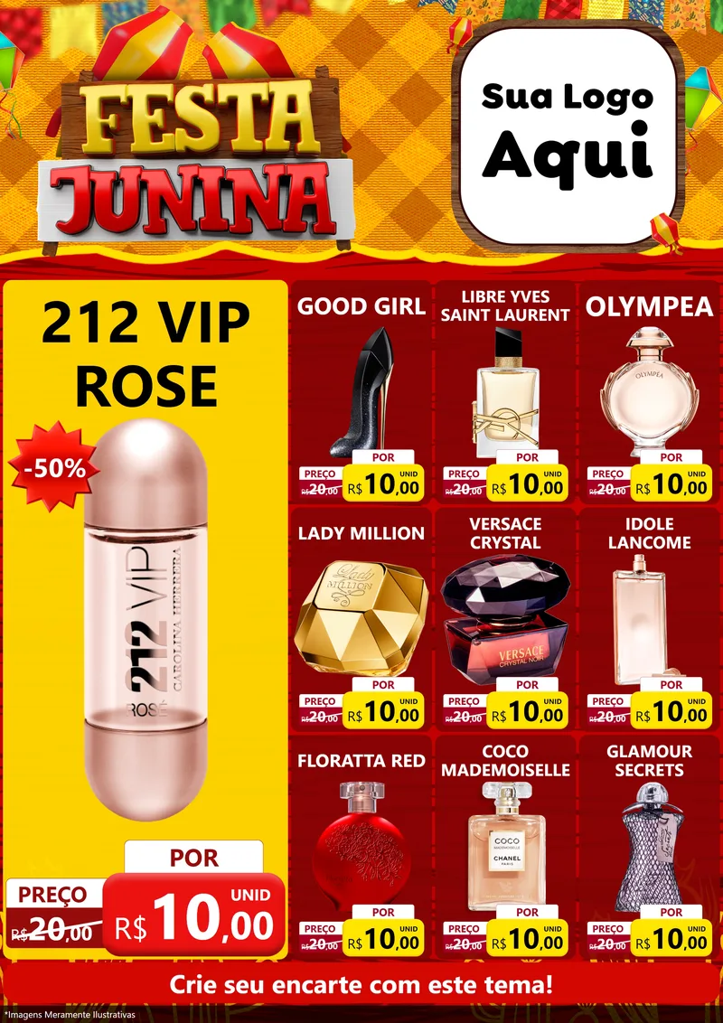 Modelo de Encarte para Encarte A4 Vertical com o tema Festa Junina para Perfumes