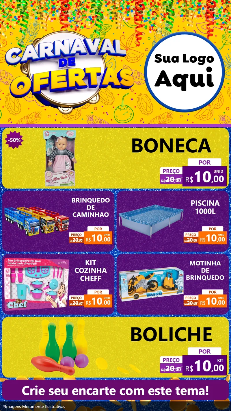 Modelo de TV para TV Vertical com o tema Carnaval de Ofertas para Brinquedos