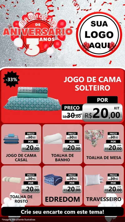 Modelo de Rede Social para Stories com o tema Promoção de Aniversário - 3 Anos para Cama, Mesa e Banho