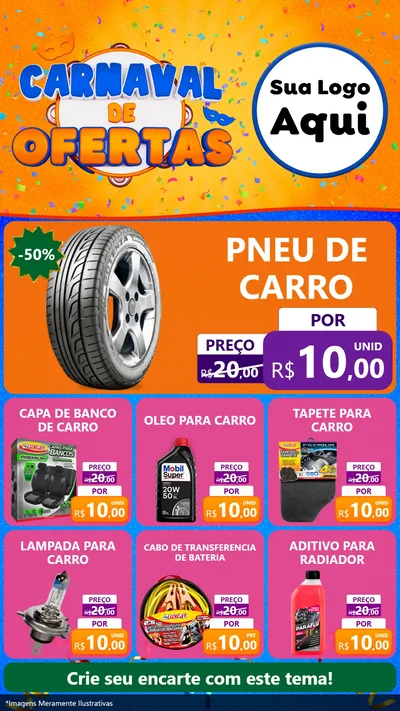 Modelo de Rede Social para Stories com o tema Carnaval de Ofertas para Auto peças
