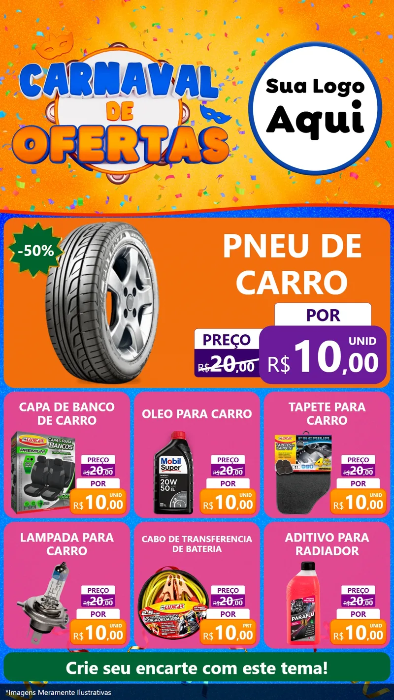 Modelo de Rede Social para Stories com o tema Carnaval de Ofertas para Auto peças