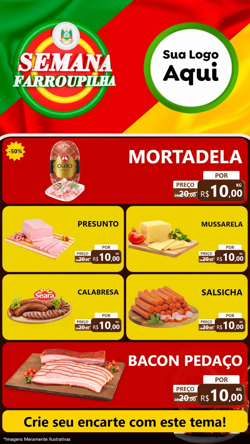 Modelo de TV para TV Vertical com o tema Semana Farroupilha para Frios e Laticínios