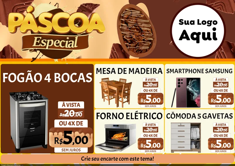Modelo de Encarte para Encarte A4 Horizontal com o tema Páscoa Especial para Móveis e Eletro