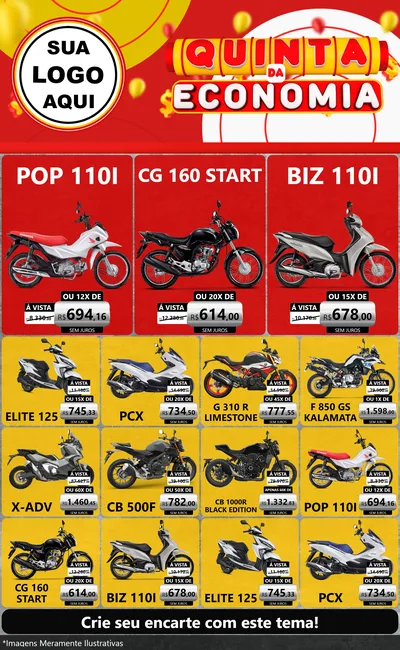 Modelo de Encarte para Encarte Grande com o tema Quinta da Economia para Concessionaria de Motos