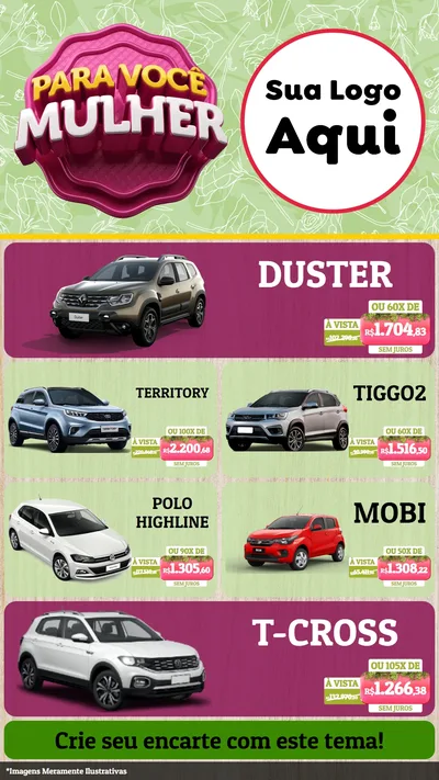 Modelo de TV para TV Vertical com o tema Para Você Mulher para Concessionaria de Carros