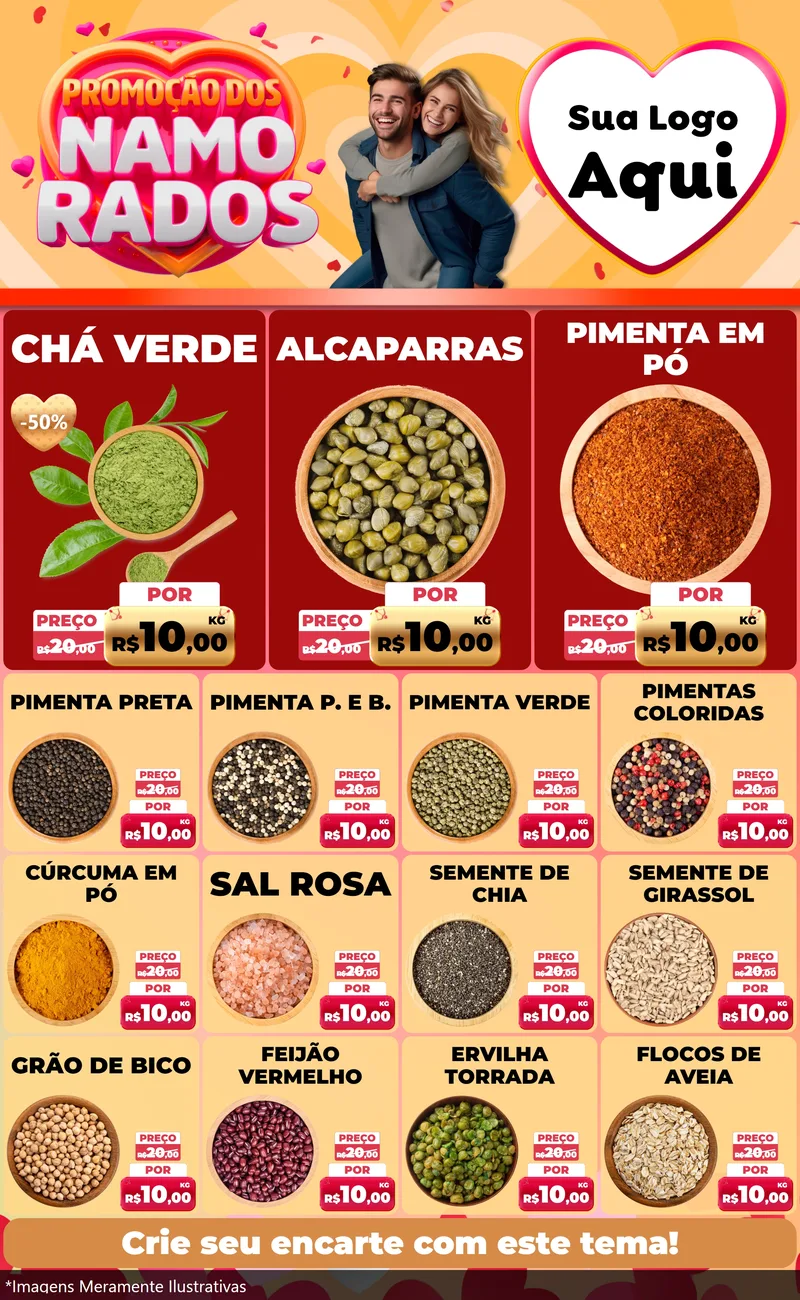 Modelo de Encarte para Encarte Grande com o tema Promoção dos Namorados para Produtos Naturais