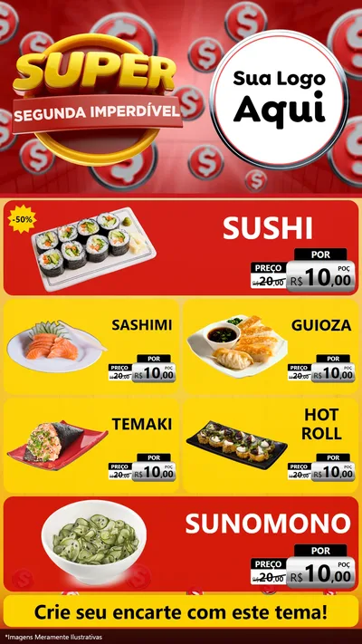Modelo de TV para TV Vertical com o tema Super Segunda Imperdível para Comida japonesa