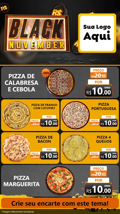 Modelo de TV para TV Vertical com o tema Black November para Pizzaria