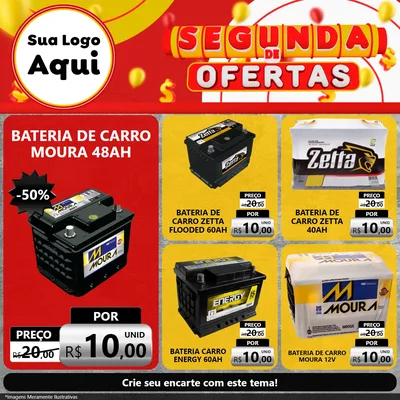Modelo de Rede Social para Feed Facebook com o tema Segunda de Ofertas para Baterias Elétricas