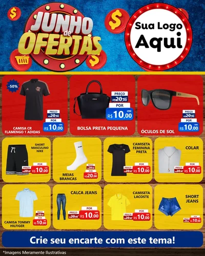 Modelo de Rede Social para Feed Instagram com o tema Junho de Ofertas para Roupas e acessórios