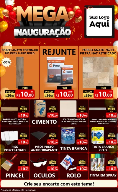 Modelo de Encarte para Encarte Grande com o tema Mega Inauguração para Pisos e revestimentos