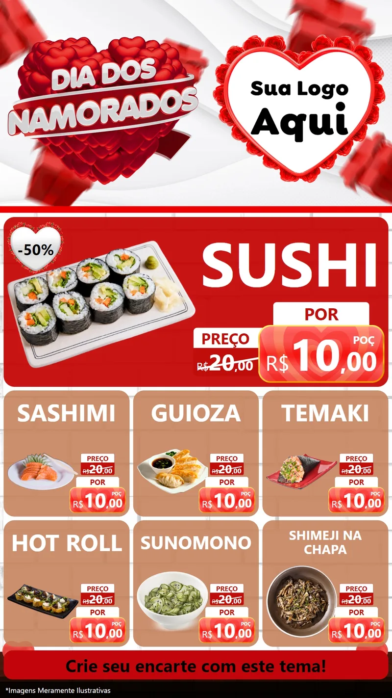 Modelo de Rede Social para Stories com o tema Dia dos Namorados para Comida japonesa