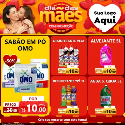 Modelo de Rede Social para Feed Facebook com o tema Dia das Mães com Promoção para Produtos de Limpeza