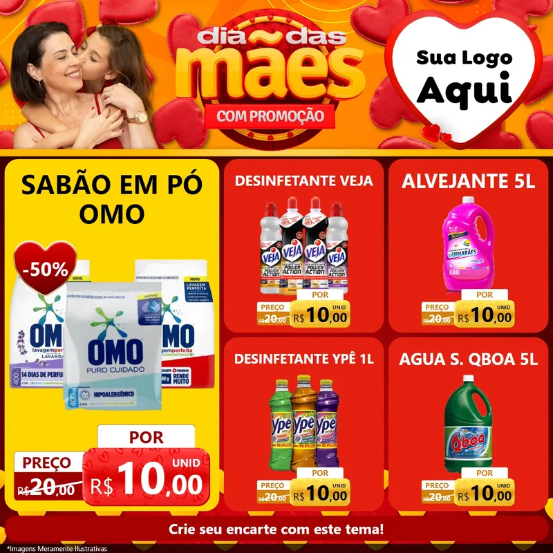 Modelo de Rede Social para Feed Facebook com o tema Dia das Mães com Promoção para Produtos de Limpeza