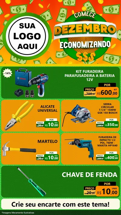 Modelo de TV para TV Vertical com o tema Comece Dezembro Economizando para Maquinas e Ferramentas
