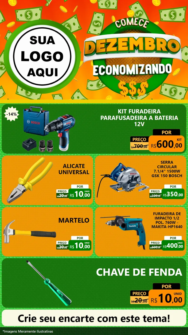 Modelo de TV para TV Vertical com o tema Comece Dezembro Economizando para Maquinas e Ferramentas