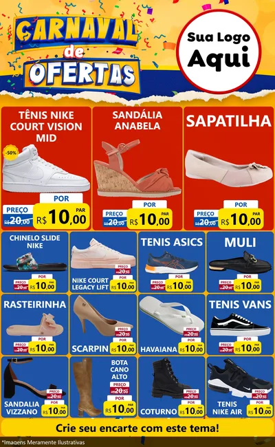 Modelo de Encarte para Encarte Grande com o tema Carnaval de Ofertas para Calçados