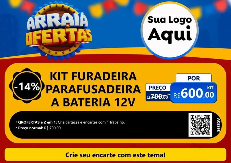 Modelo de Cartaz para Cartaz A4 Horizontal com o tema Arraiá de Ofertas - Junina para Maquinas e Ferramentas