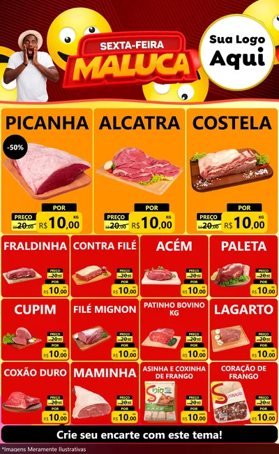 Modelo de Encarte para Encarte Grande com o tema Sexta-feira Maluca para Açougue