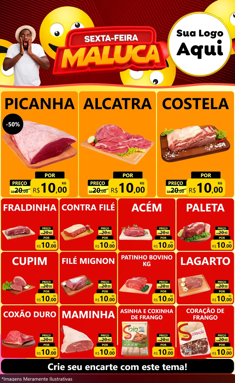 Modelo de Encarte para Encarte Grande com o tema Sexta-feira Maluca para Açougue