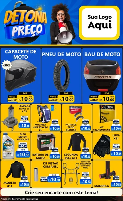 Modelo de Encarte para Encarte Grande com o tema Detona Preços para Moto peças