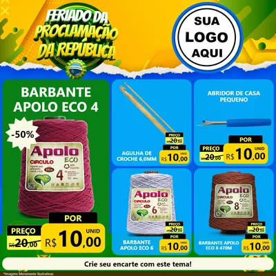 Modelo de Rede Social para Feed Facebook com o tema Feriado da Proclamação da República para Armarinho e Aviamentos