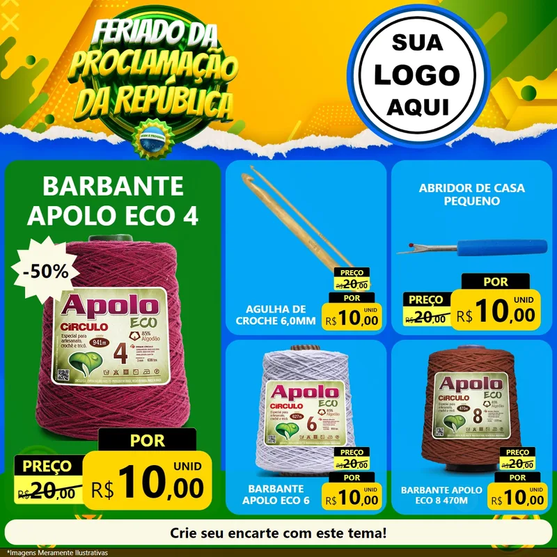 Modelo de Rede Social para Feed Facebook com o tema Feriado da Proclamação da República para Armarinho e Aviamentos