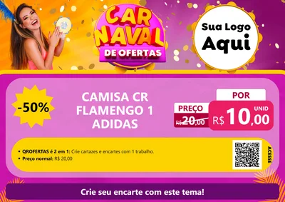 Modelo de Cartaz para Cartaz A4 Horizontal com o tema Carnaval de Ofertas para Roupas e acessórios