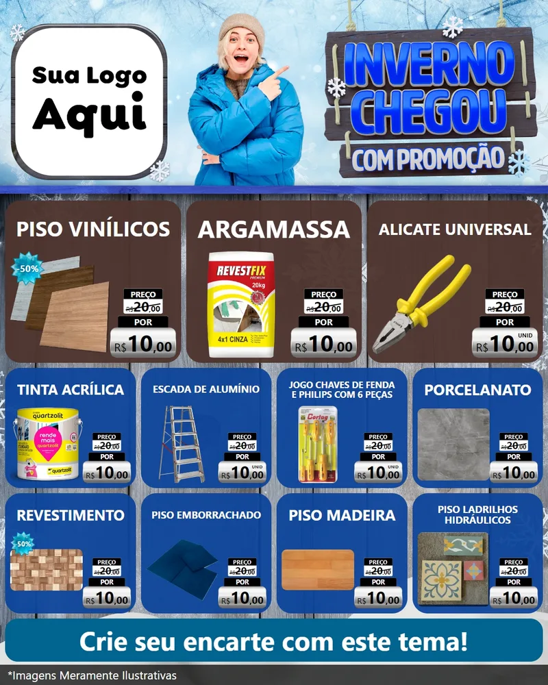 Modelo de Rede Social para Feed Instagram com o tema Inverno Chegou Com Promoção para Material para Construção