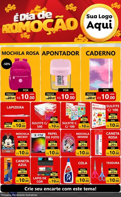 Modelo de Encarte para Encarte Grande com o tema É Dia De Promoção para Papelaria