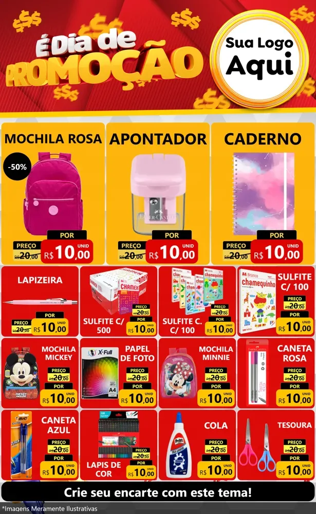 Modelo de Encarte para Encarte Grande com o tema É Dia De Promoção para Papelaria